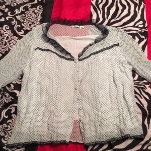 black and white polka dot button up shirt